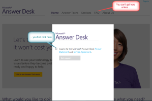 Microsoft Answer Desk TOS pop-up
